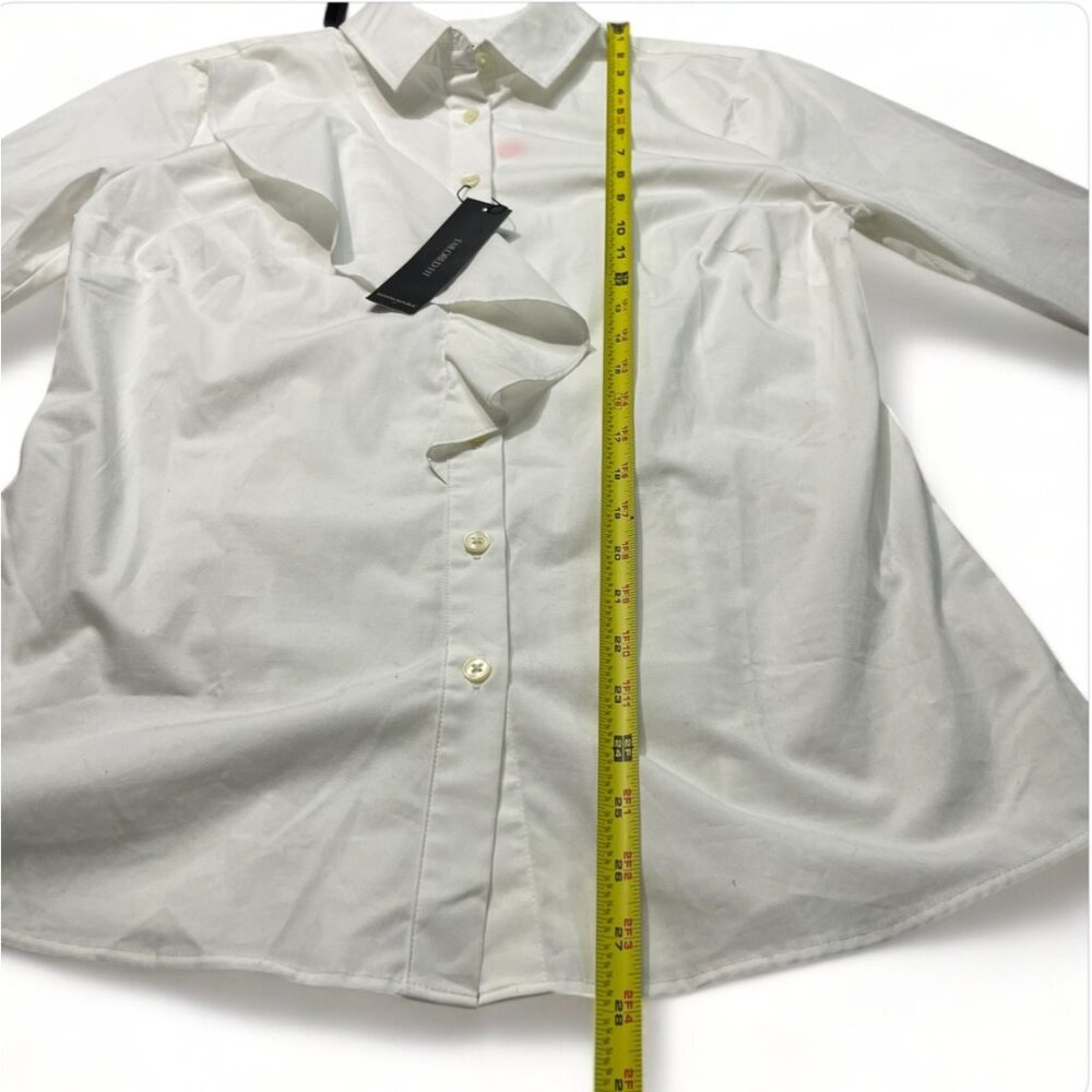 BANANA REPUBLIC White Tailored Fit Long Sleeve Button-Up Ruffle Blouse Size 8 - Picture 9 of 13